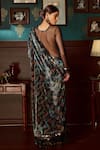 Priyanka Jain_Black Velvet Lining Shantoon Print And Pre-stitched Saree With Bodysuit Blouse _Online_at_Aza_Fashions