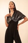 Shop_Vanshika Agarwal Label_Black Double Georgette V Neck Gia Pleated Jumpsuit _at_Aza_Fashions