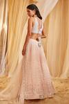Shop_House of Exotique_Pink Net Mirrors V-neck Embroidered Lehenga Set _at_Aza_Fashions