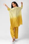 Shop_Sakshi Khetterpal_Yellow Chanderi Silk Embroidery Round Neck Ombre Kaftan And Pant Set _at_Aza_Fashions