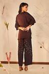 Shop_Babita Malkani_Wine Silk Sequins, Embroidery V-neck Fringed Kimono Top And Pant Set _at_Aza_Fashions