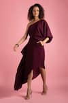 Shop_Style Junkiie_Wine Crepe One Shoulder Cut Out Midi Dress  _at_Aza_Fashions