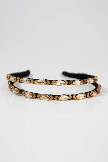 Shop_Born Flash_Gold Crystals Double Layer Embellished Hairband _at_Aza_Fashions