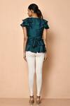 Shop_Naintara Bajaj_Emerald Green Organza Ruffles, Bows V-neck Layered Peplum Top With Tie-up Belt _at_Aza_Fashions