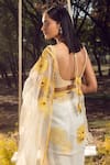 Shop_Nitika Gujral_Off White Saree Organza Embroidery Pearl Sunflower Applique Set _at_Aza_Fashions