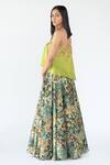 Shop_Nikita Vishakha_Green Printed And Raw Floral, Persian One Shoulder Top And Skirt Set _at_Aza_Fashions