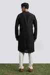 Shop_Kaka Calcutta_Black Cotton, Silk Mirrors Embroidered Collar Kurta Set _at_Aza_Fashions
