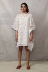 Shop_Banana Labs_Multi Color Cotton Print Sprinkle Asymmetric Neck Hand Block Kaftan With Stole _at_Aza_Fashions