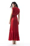 Shop_Aroka_Red Modal Satin Plain V Neck Rumba Overlap Draped Dress _at_Aza_Fashions