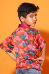 Shop_LittleCheer_Multi Color Viscose Satin Printed Floral Roll-up Sleeve Shirt _at_Aza_Fashions