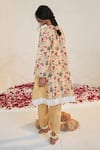 Shop_Sage Saga_Yellow Linen Embroidery, Lace Mahgul Floret Print Kalidar Kurta For Kids_at_Aza_Fashions
