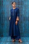 Shop_Label Niti Bothra_Blue Silk Round Kurta And Applique Hem Palazzo Set _at_Aza_Fashions