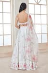 Shop_LASHKARAA_White Satin Printed Floral Sweetheart Neck Scattered Lehenga Set _at_Aza_Fashions