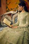 Shop_Sahil Kochhar_Green Soft Net Embroidery Floral Round Neck Jahanara Gown  _at_Aza_Fashions