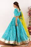 Shop_Rivaaj Clothing_Blue Floret Print And Lurex Striped Lehenga Set _at_Aza_Fashions