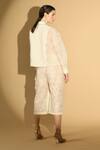 Shop_Geisha Designs_Off White Nylon Embroidered Beads Collared Neck Jacket And Culottes Set  _at_Aza_Fashions