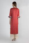 Shop_Gopi Vaid_Red Cotton, Silk Gota Patti Round Neck Vrindavan Lotus Print Tunic_at_Aza_Fashions