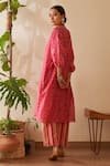 Shop_Rekha Agra_Pink Handloom Chanderi Print Diamond Notched Round Neck Kurta With Pant _at_Aza_Fashions