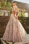 Shop_Cherie D_Pink Tulle And Silk Embroidery Pearl Empress Bridal Lehenga Set _at_Aza_Fashions