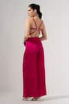 Shop_AMRTA by GUNEET KONDAL_Pink 90% Viscose Georgette Plain Cowl Neck Top And Wide Legged Pant Set _at_Aza_Fashions