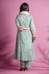 Shop_Pants and Pajamas_Blue Cotton Block Print Floral Pattern Round Serena Kurta And Pant Set _at_Aza_Fashions