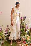 Shop_Chandrima_Ivory Chanderi Embroidery Scoop Neck Floral Applique Work Bustier _at_Aza_Fashions