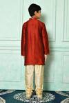 Shop_Petite Pomme_Red Silk Embroidery Plain Mandarin Collar Kurta  _at_Aza_Fashions