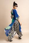 Shop_Nupur Kanoi_Blue Crepe Digital Print Striped And Floret Kaftan & Draped Pant Set  _at_Aza_Fashions