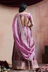 Shop_Weaver Story_Purple Velvet, Organza, Cotton Embroidery V-neck Kalidar Lehenga Set _at_Aza_Fashions