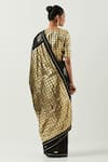 Shop_Label Earthen_Blue Chanderi Silk Printed Checkered V Sonpapri Saree With Blouse _at_Aza_Fashions