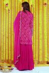 Shop_Bharat Adiani_Pink Georgette Hand Embroidered Bandhani Round Kurta Sharara Set_at_Aza_Fashions