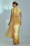 Shop_Suruchi Parakh_Yellow Crepe Printed Floral Pattern High Neck Pre-pleated Saree With Blouse _at_Aza_Fashions