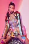 Shop_Esha L Amin_Multi Color Viscose Sequins, Beads, Embroidery Floral Embellished Corset _at_Aza_Fashions