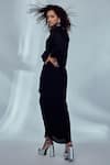 Shop_Style Junkiie_Black Crepe Paisley Pattern Shirt Collar Front Tie-up Draped Dress _at_Aza_Fashions