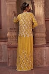 Shop_Nidhika Shekhar_Yellow Silk Embroidery Pearls Blouse Scoop Subh Bela Cape Saree Set _at_Aza_Fashions