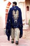 Shop_Dusala_Blue Embroidered Gemini Sequin Pipe Shawl_at_Aza_Fashions