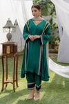 Shop_Daljit Sudan_Green Phiran Kurta And Pant Crepe & Dupatta Georgette Embroidery Neckline Set _at_Aza_Fashions