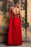 Nitika Gujral_Red Saree Georgette And Blouse Net Embroidered Bead Sweetheart Neck Draped With _Online_at_Aza_Fashions