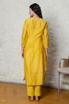 Shop_Tatwa_Yellow Handloom Cotton, Viscose, Silk Embroidery Round Resham Kurta And Pant Set _at_Aza_Fashions