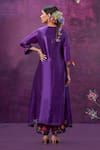 Shop_Label Niti Bothra_Purple Kora Silk Applique Mughal Round Kurta And Palazzo Set _at_Aza_Fashions