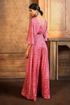 Shop_Aneesh Agarwaal_Pink Chiffon Print Persian V Neck Jumpsuit With Belt _at_Aza_Fashions