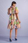 Shop_Pankaj & Nidhi_Blue Organza Hibiki Hand Embellished Tiered Mini Dress_at_Aza_Fashions