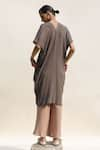 Shop_Urvashi Kaur_Grey Crinkled Cotton Plain V Neck Ura Kaftan Dress  _at_Aza_Fashions