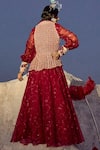 Shop_Nikita Vishakha_Red Jersey Embroidery V-neck Cuff Gown With Jacket _at_Aza_Fashions