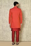 Shop_Naintara Bajaj_Red Bandhgala Cotton Linen Plain With Contrast Kurta Set_at_Aza_Fashions