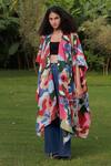 Shop_Ode To Odd_Multi Color Habutai Silk Printed Abstract Open Cape  _at_Aza_Fashions