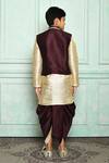 Shop_Aryavir Malhotra_Wine Silk Blend Bundi And Full Sleeve Contrast Kurta Set _at_Aza_Fashions