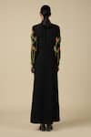 Shop_Shahin Mannan_Black Polyester Embroidery Shawl Neck Bird Of Paradise Full Sleeve Dress _at_Aza_Fashions