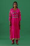 Shop_5elements_Pink Silk Embroidery Silver Ornamentation Crescent Moon And Triangle Anarkali Set _at_Aza_Fashions
