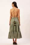 Shop_Zariya the Label_Green Cotton Woven Textured Halter Neck Tiered Dress _at_Aza_Fashions